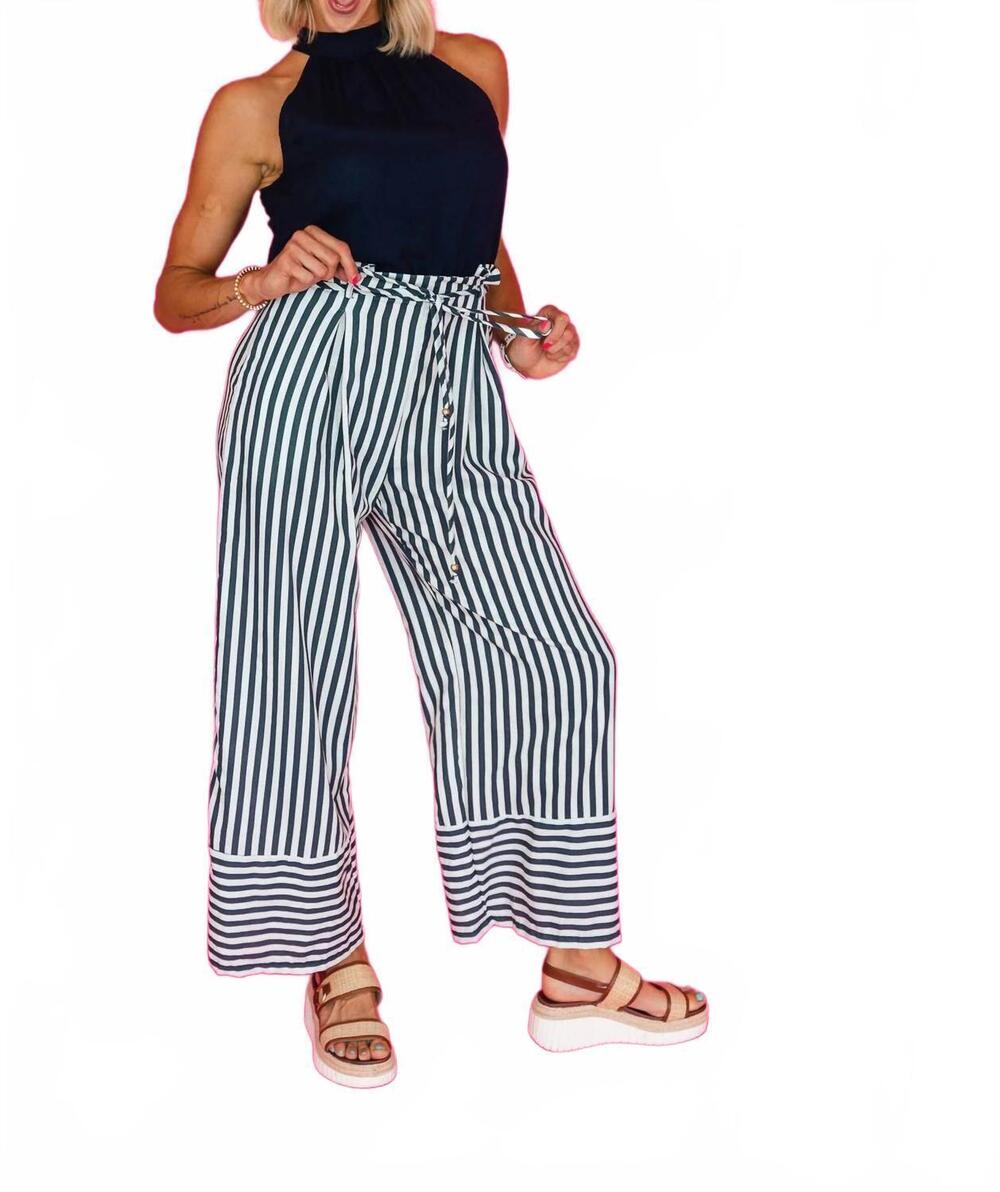 NEW KLESIS lynn striped jumpsuit in navy